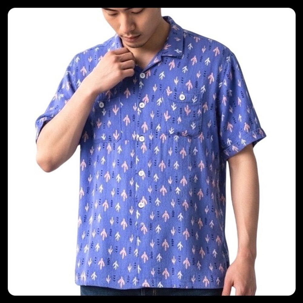 Swankys Crinkle Crepe Camp Shirt Men XL Blue Short Sleeve Pocket Boho Retro L.A.